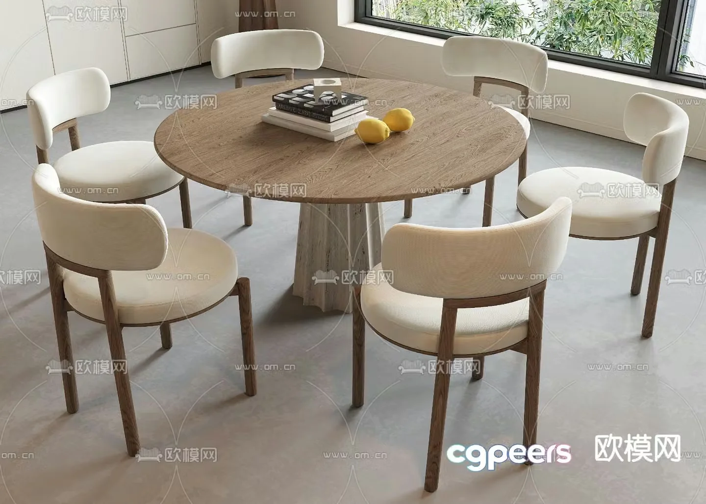 Wabi-sabi style dining table and chairs round dining table 3D model