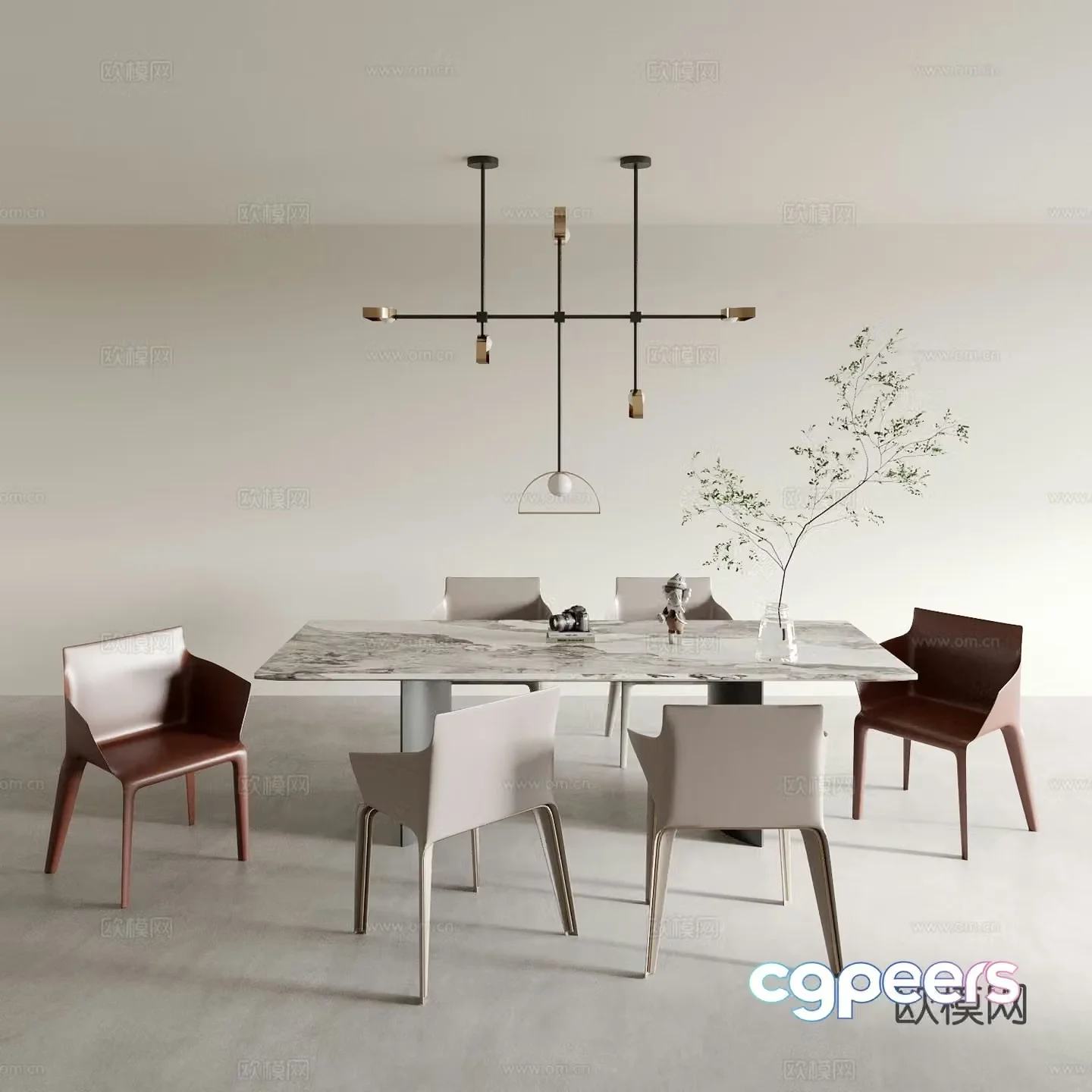 Modern dining table and chairs bar dining table 3d model