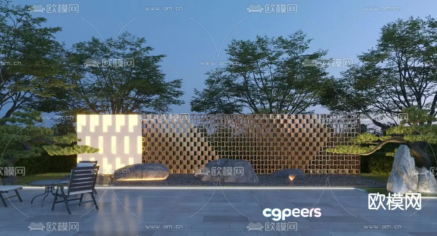 Glass brick landscape wall outdoor landscape wall image wall 3d model