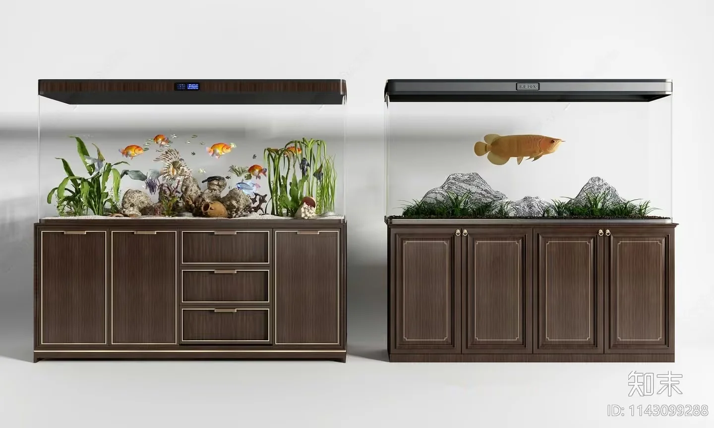 Two Aquariums With Wooden Cabinets 3D Model – 15195 – VRAY Render