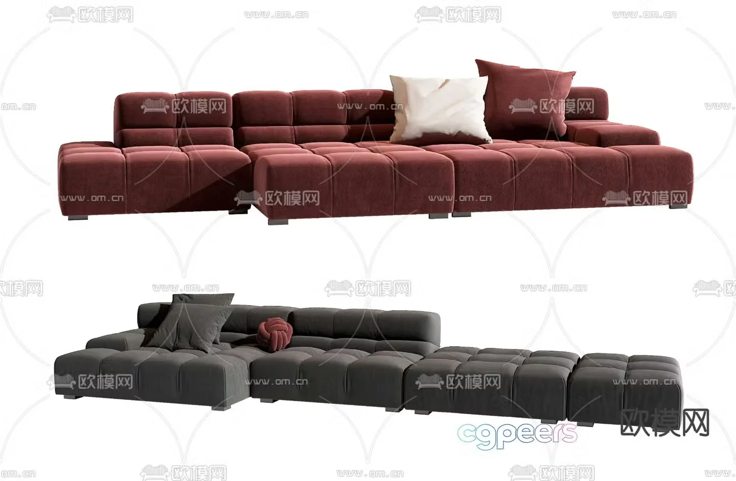 B&B italia modern burgundy fabric corner sofa 3d model