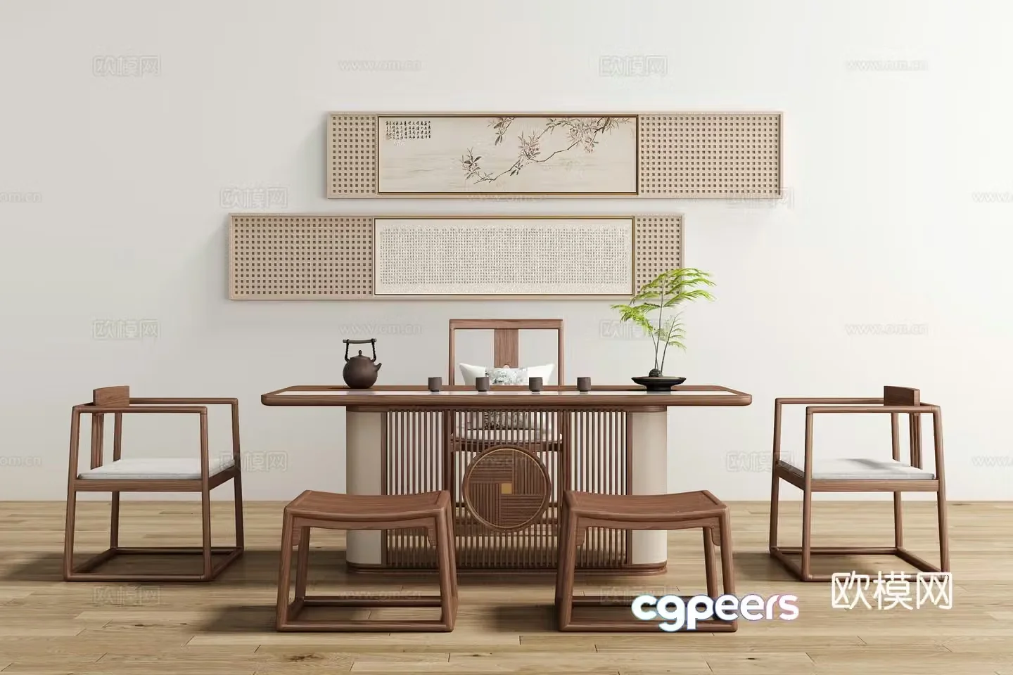 New Chinese style tea table and chair 3D model