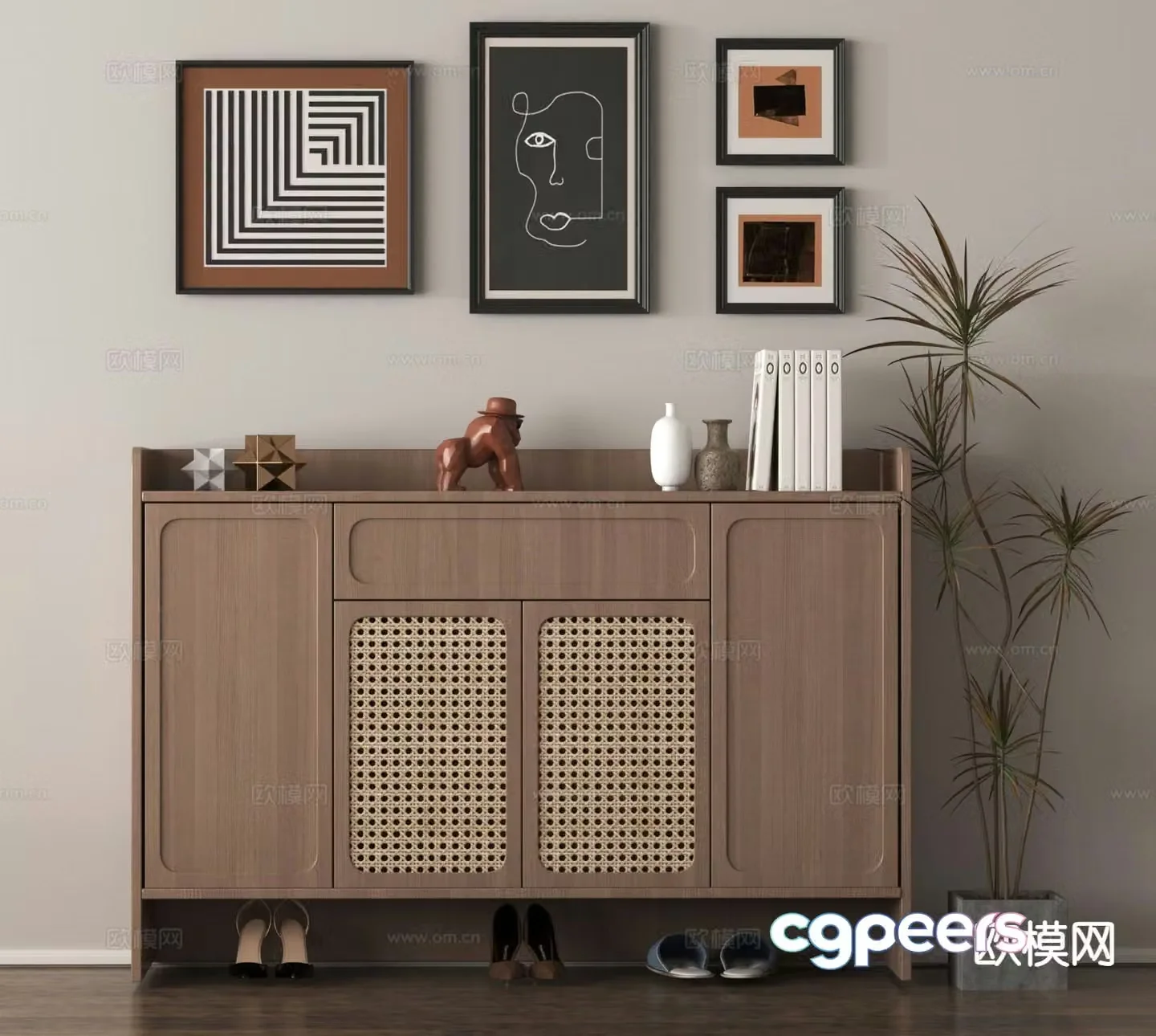 Low cabinet entrance shoe cabinet 3D model