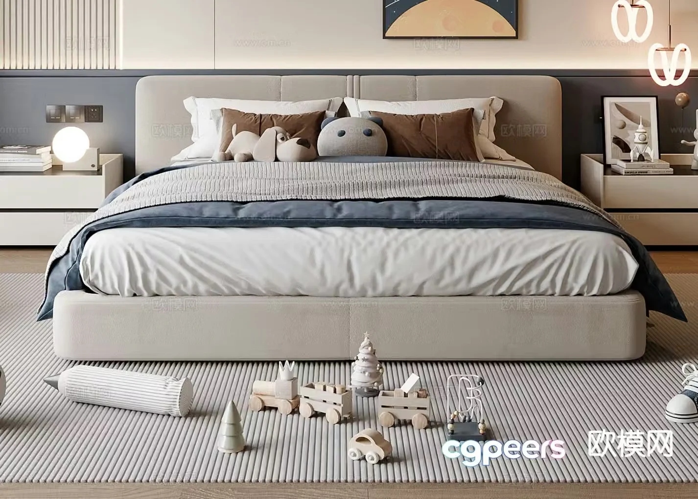 Modern double bed children’s bed 3d model