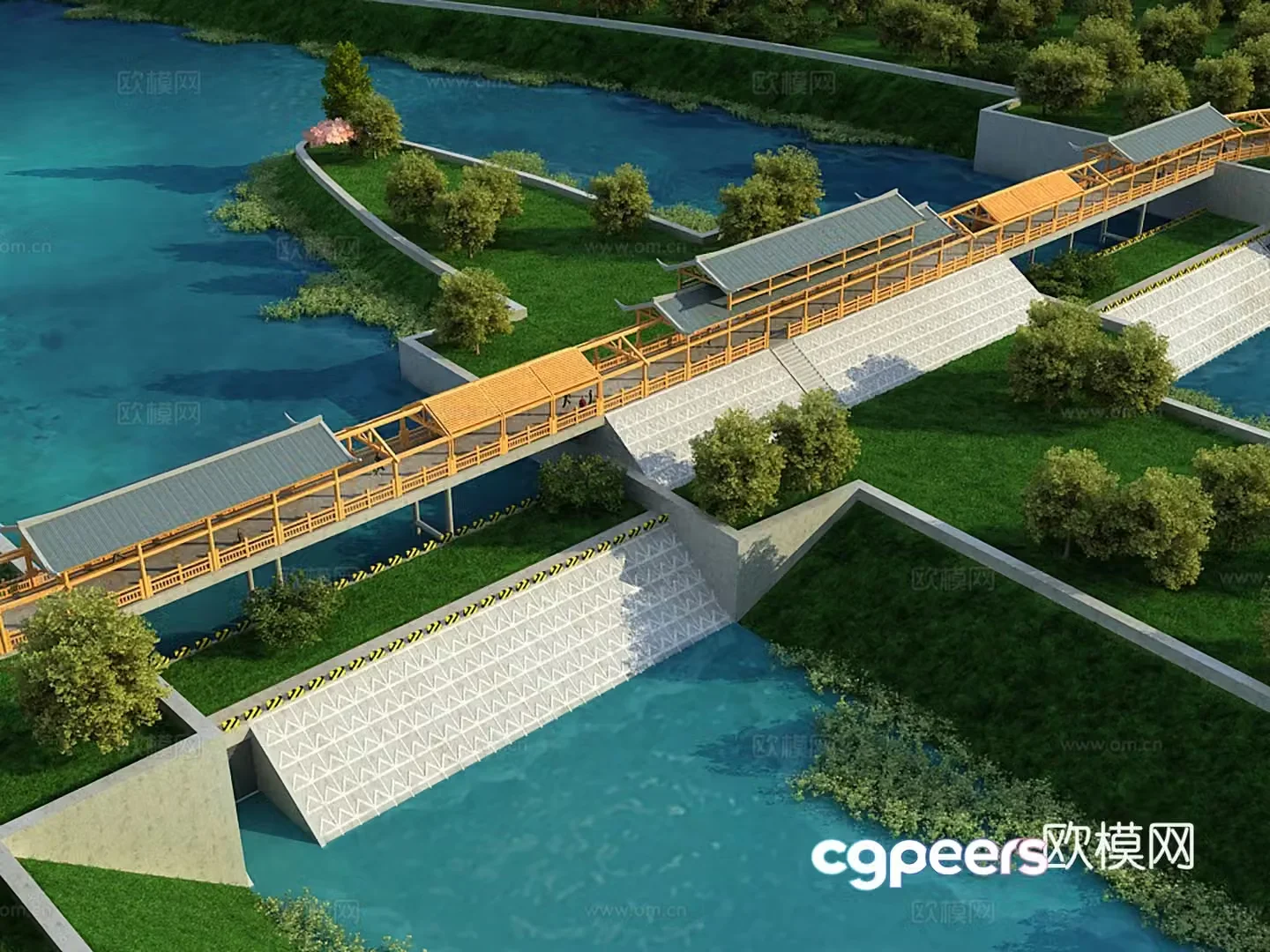 New Chinese landscape bridge 3D model