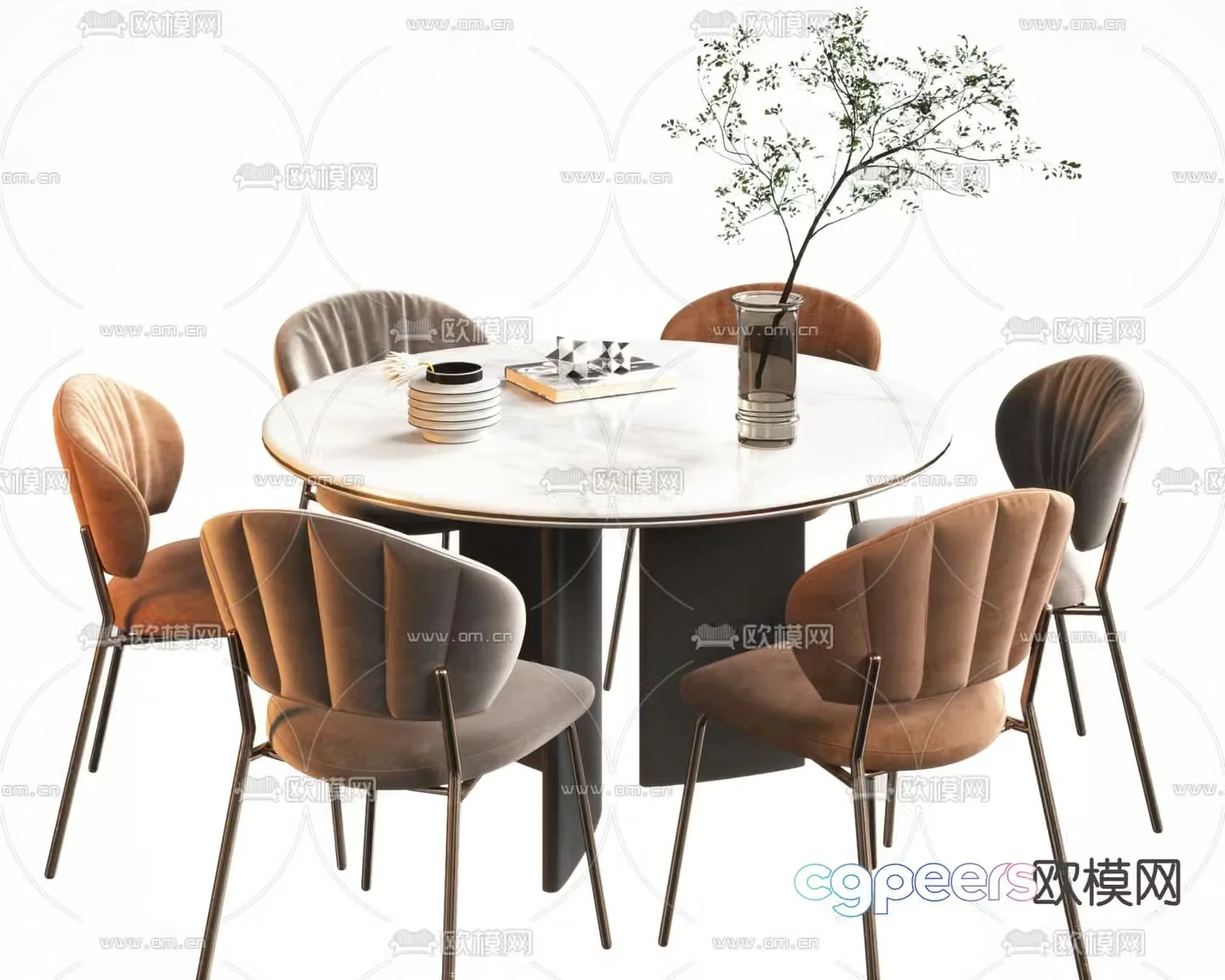 Round dining table and chairs slate dining table 3d model