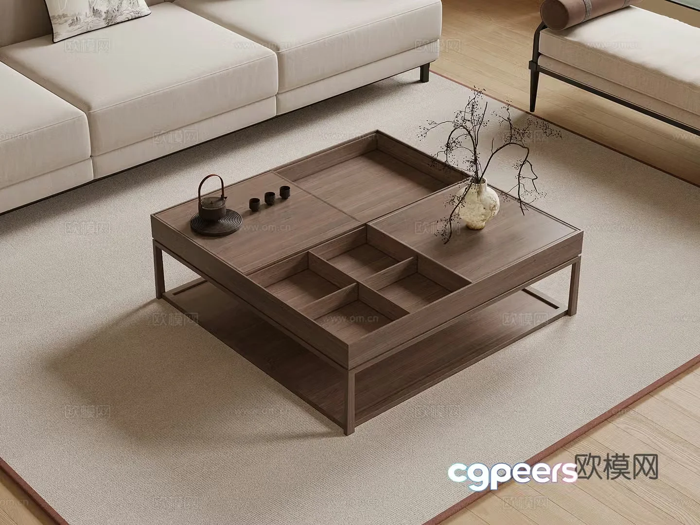 New Chinese style coffee table tea set vase ornament 3D model