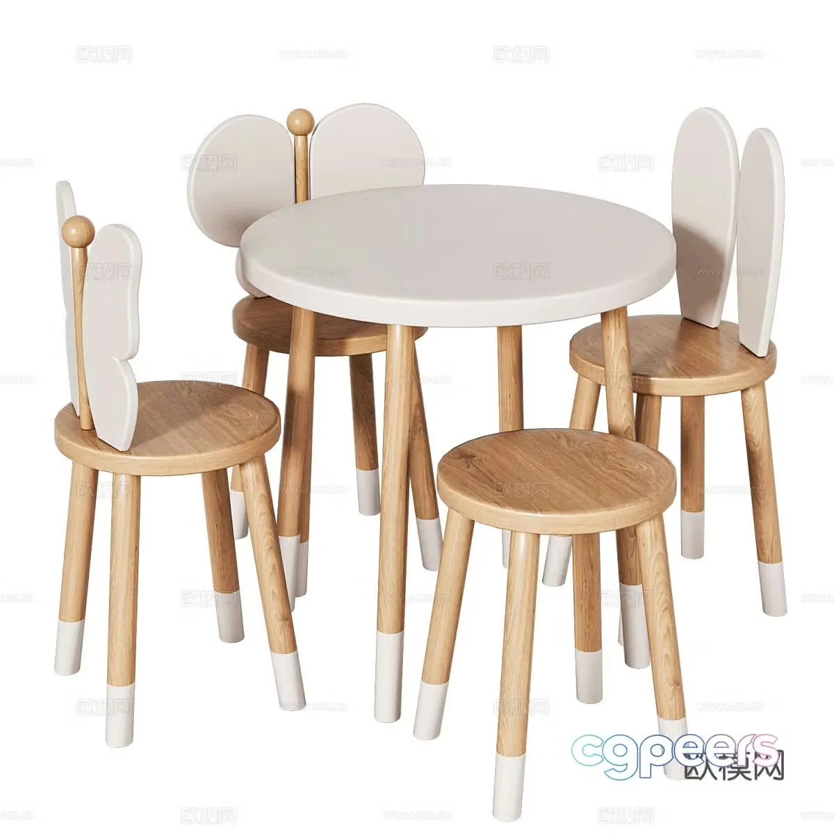 Modern children’s table and chair children’s chair butterfly chair rabbit ear chair 3d model