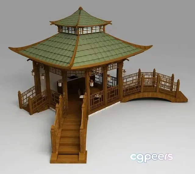 3ds Max Free – The Chinese pergola with bridges