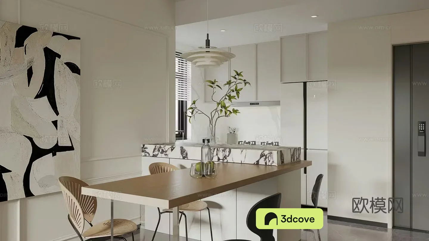 Modern restaurant French restaurant island open kitchen western kitchen log style cream style