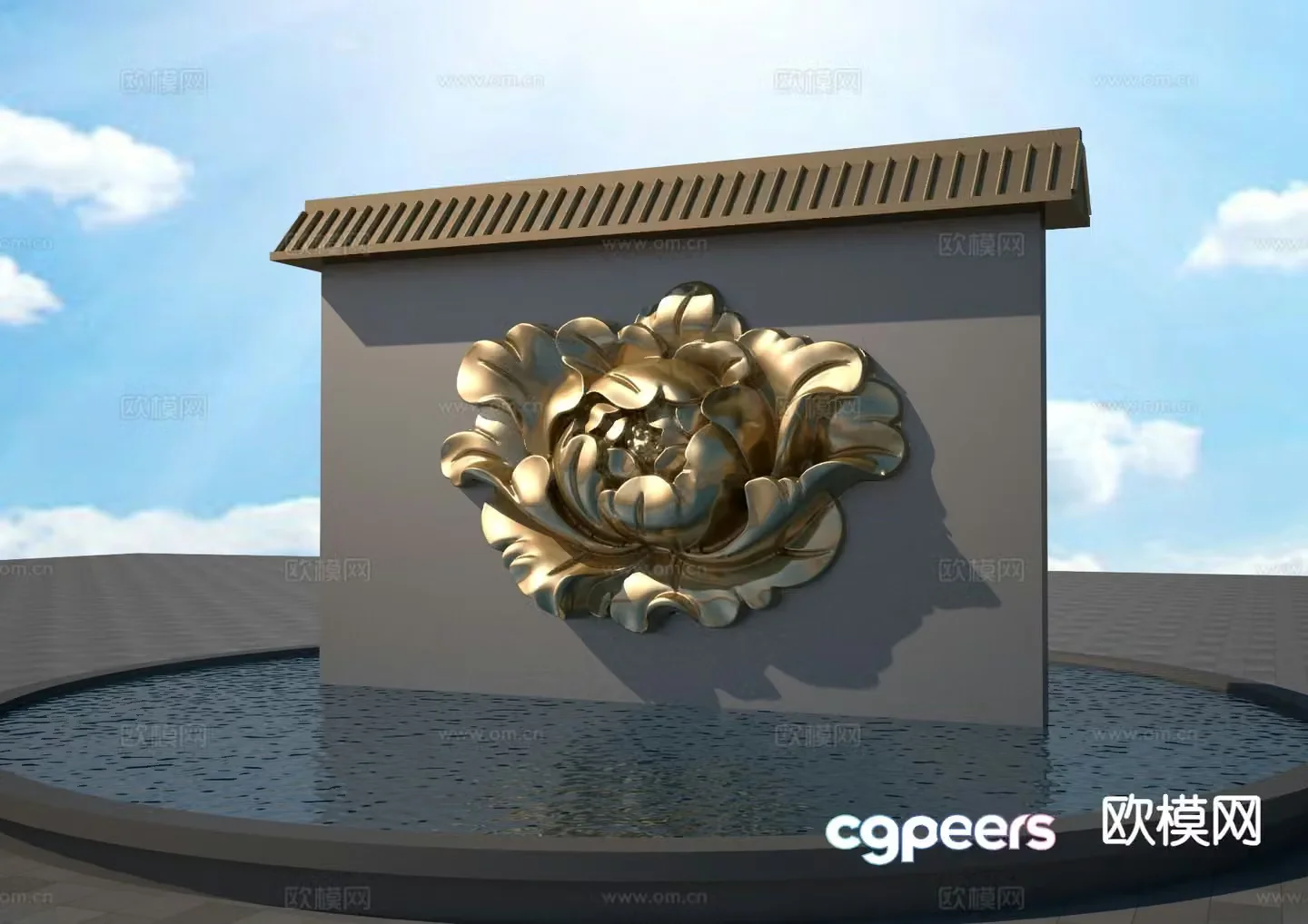 Peony flower relief landscape wall 3d model