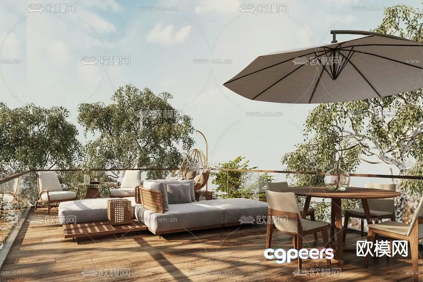 Balcony terrace roof garden outdoor sofa 3d model
