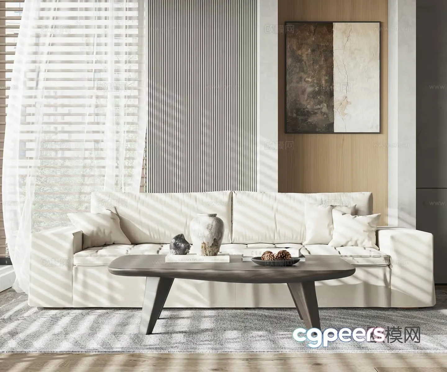 New Chinese style double sofa coffee table 3D model