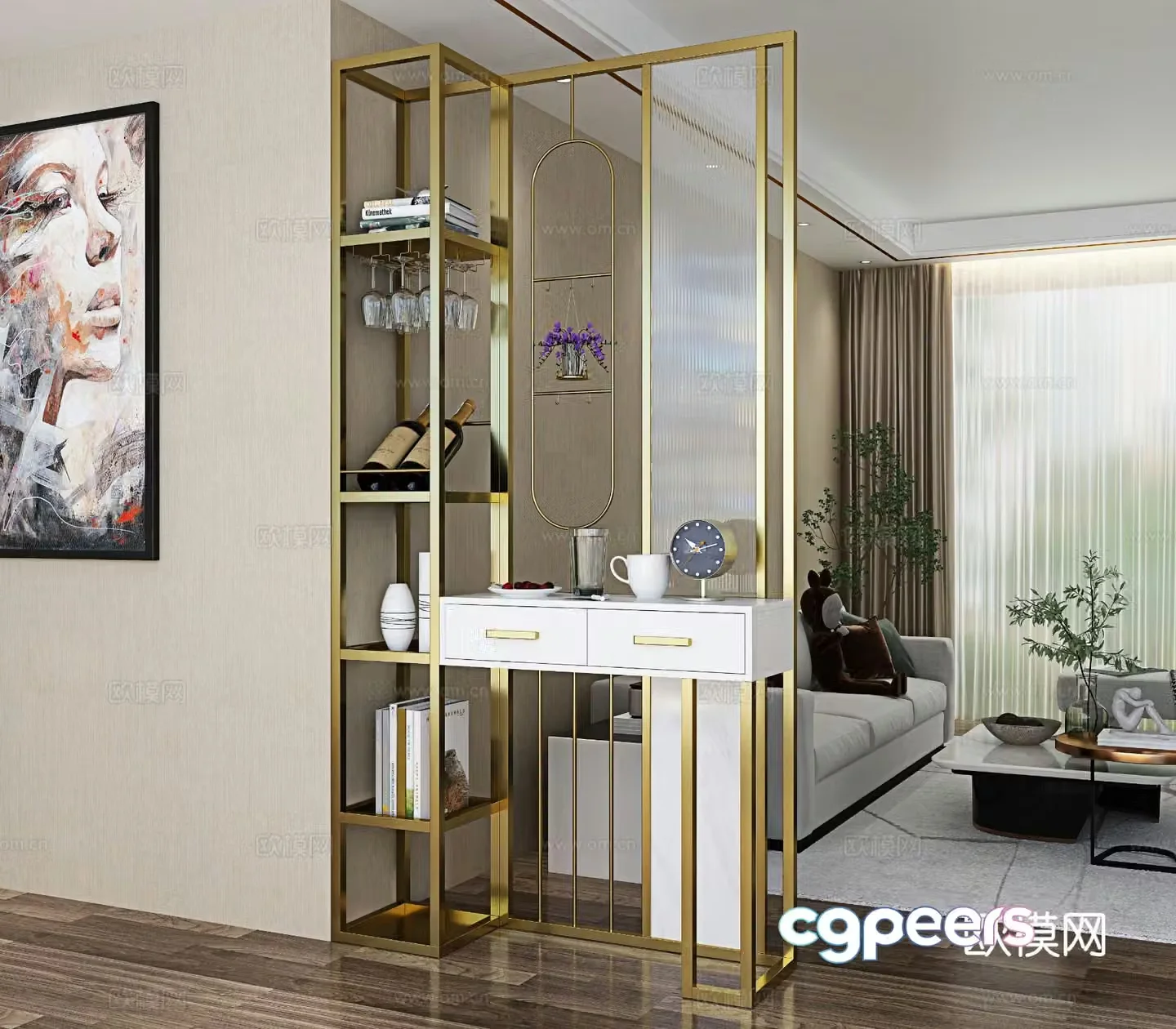 Light luxury entrance cabinet and partition cabinet 3D model