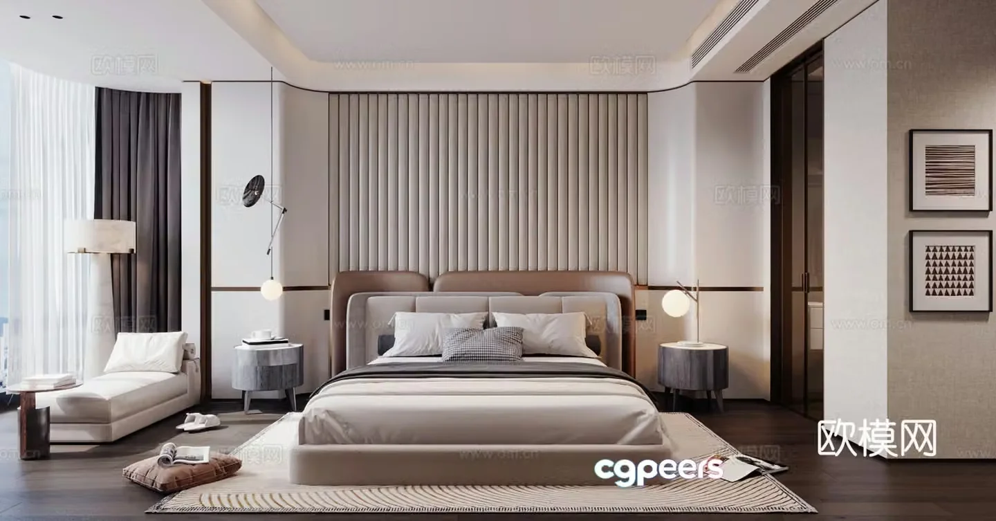 Modern Italian home bedroom Italian light luxury home bedroom Italian backrest double bed without owner light 3D model
