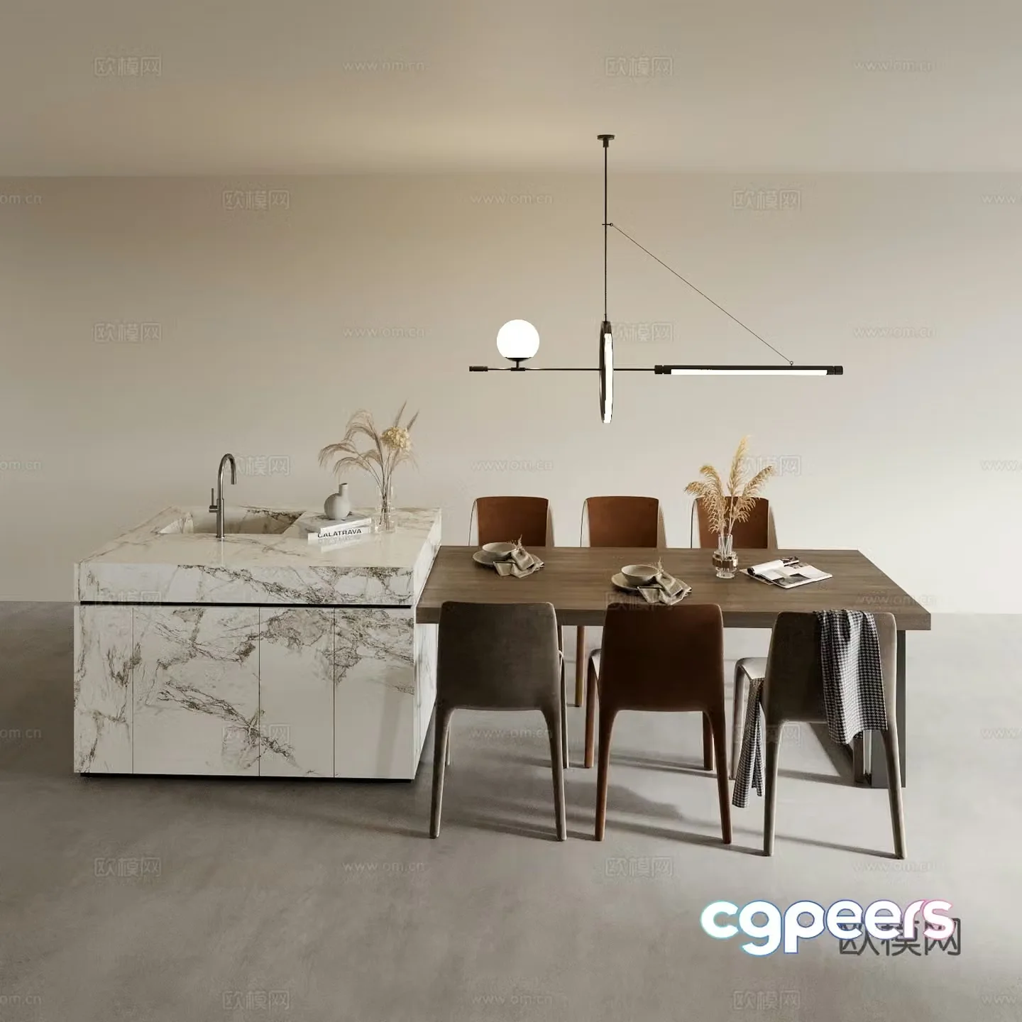 Nakajima dining table and chairs 3d model