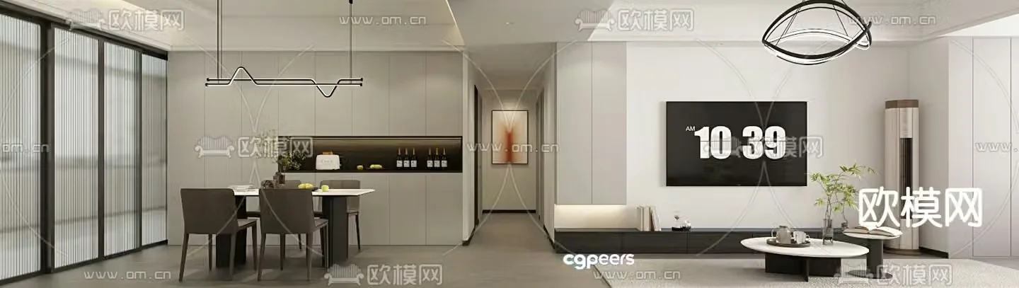 Modern living and dining room 3d model