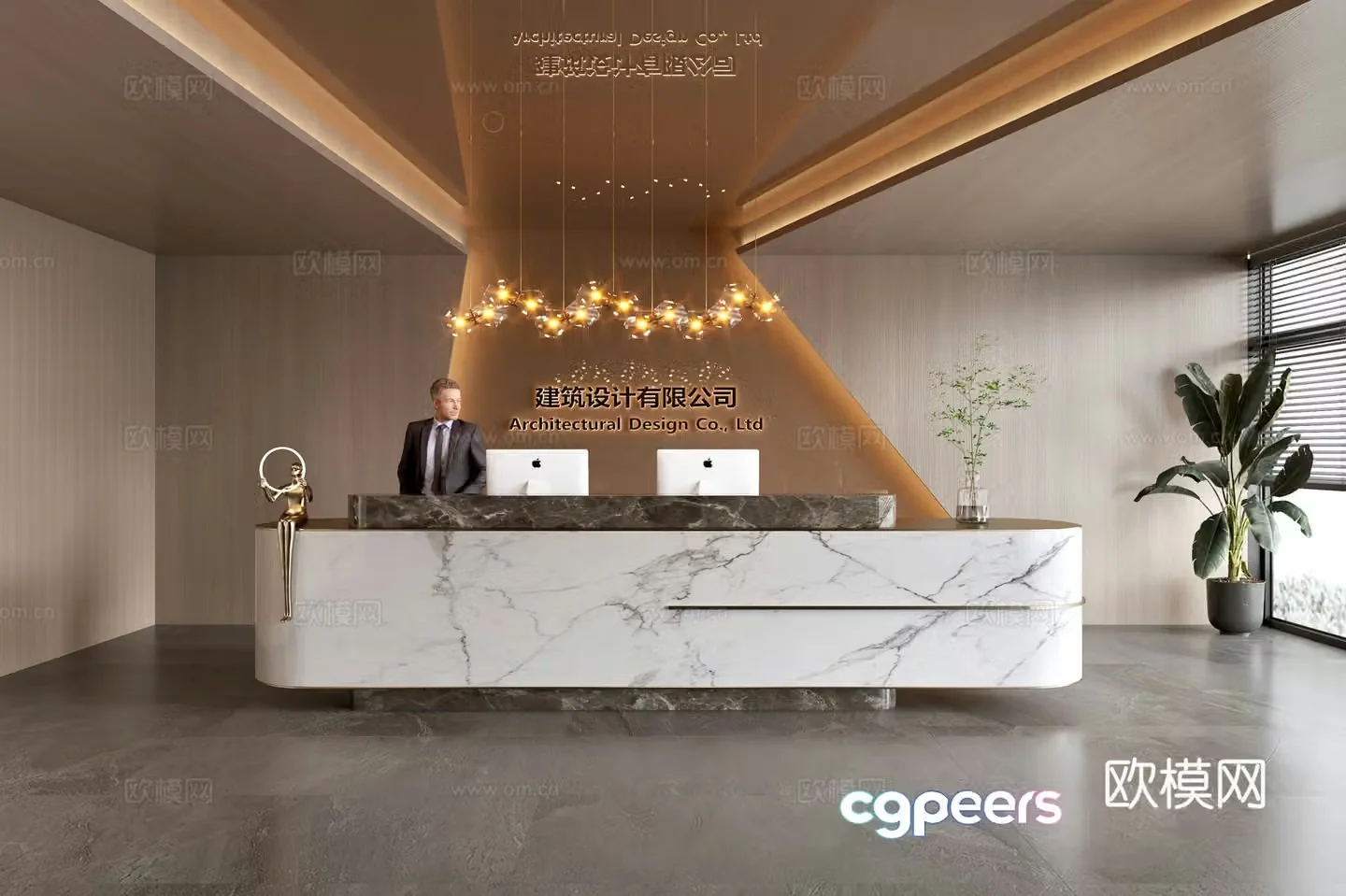 Modern company front desk reception area 3d model