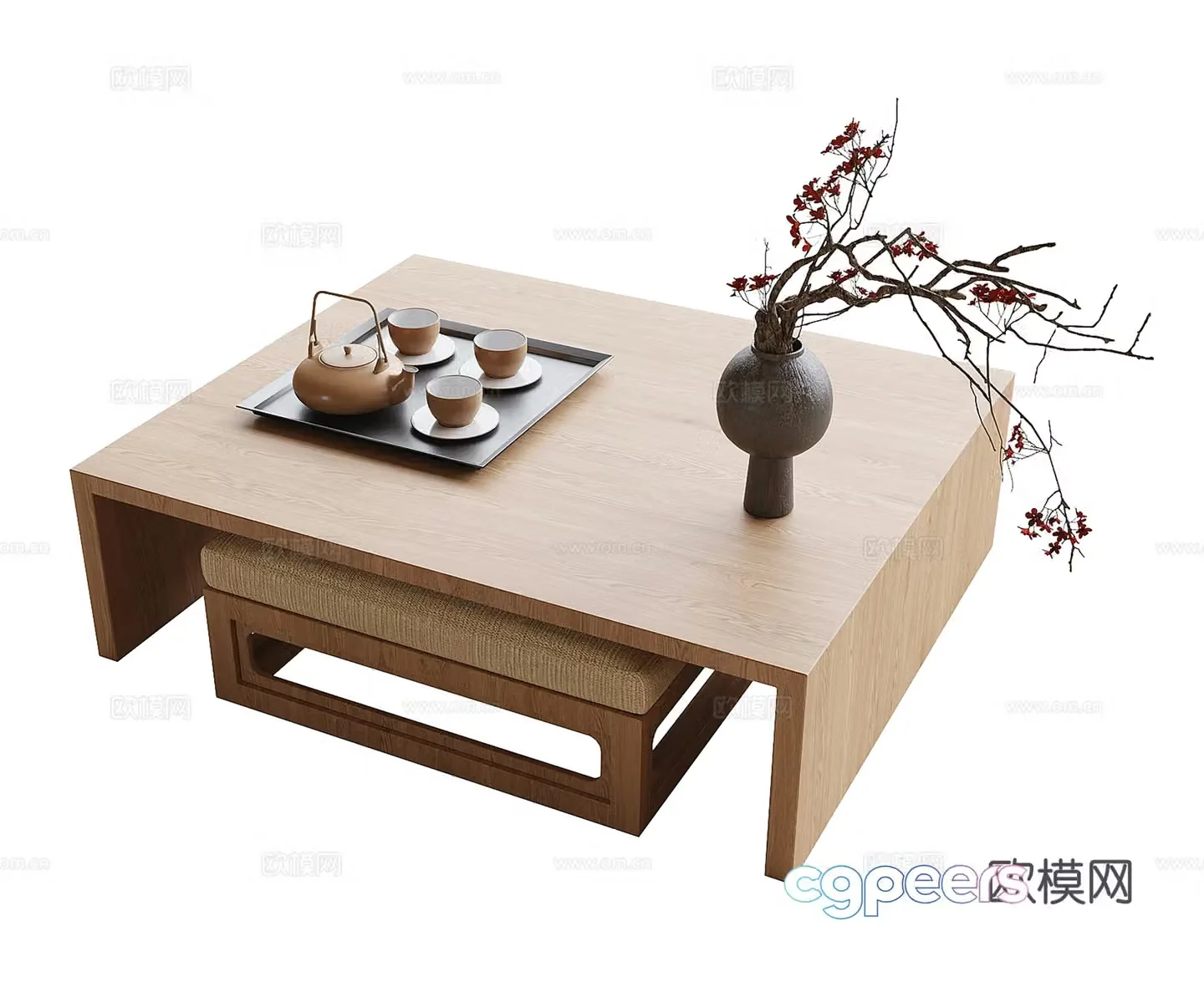 Modern balcony tea table and chairs small tea table tatami tea table 3D model