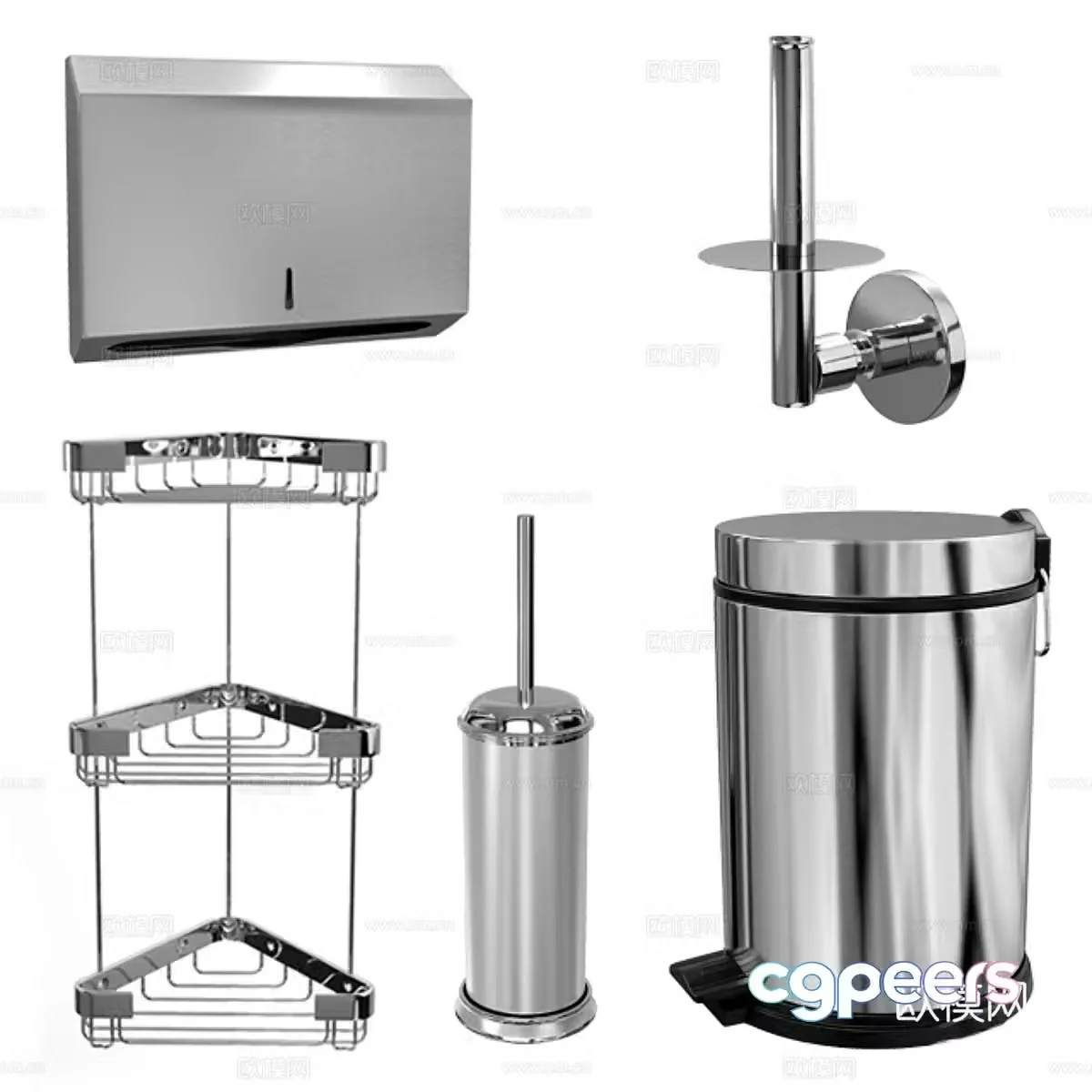 Stainless steel bathroom accessories 3d model