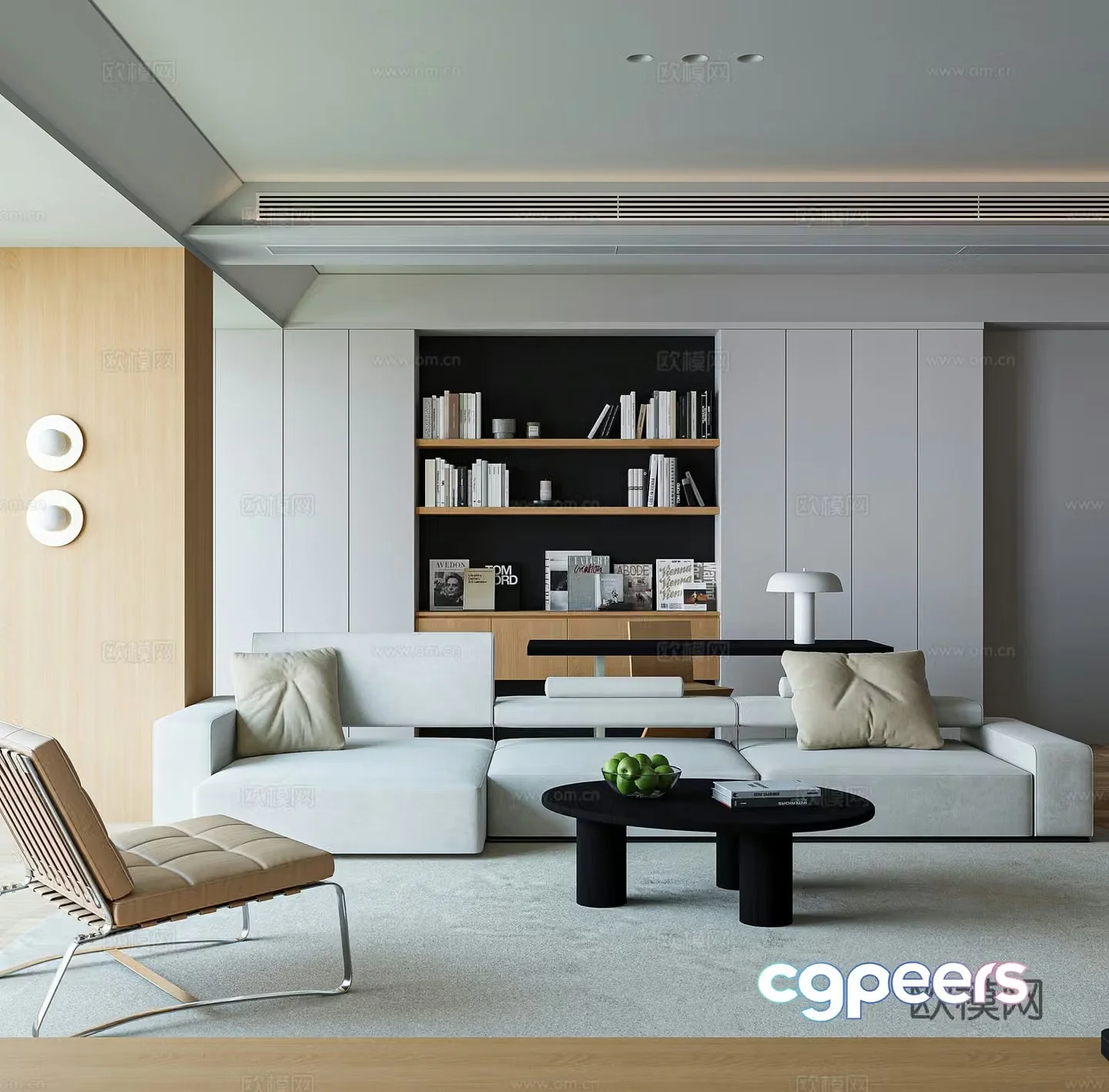 Modern minimalist study open study living room study bookcase ownerless lamp 3D model