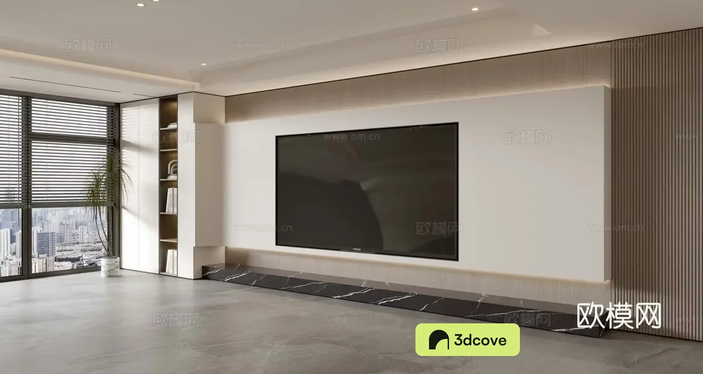 Modern simple living room light luxury TV background wall full wall TV cabinet