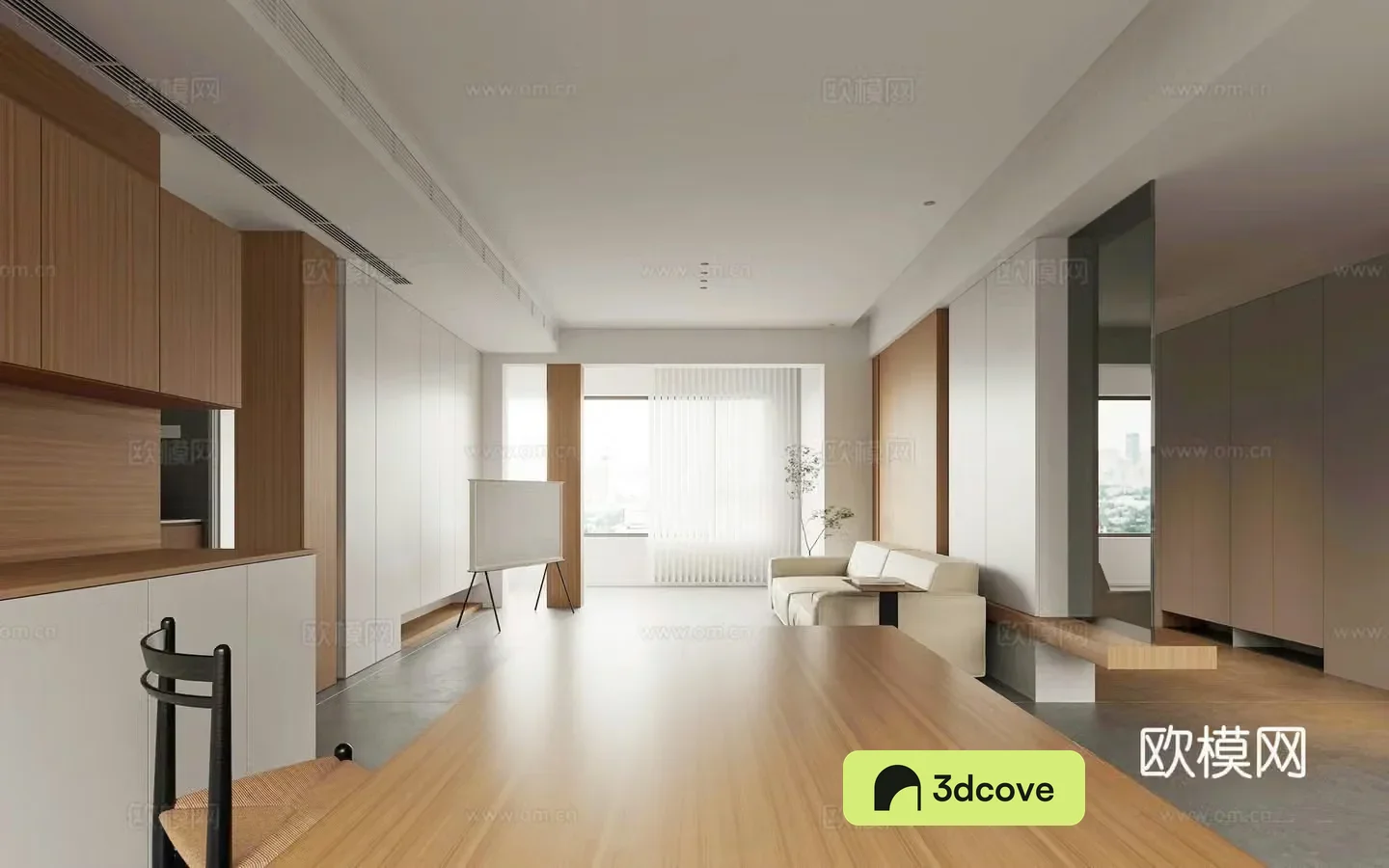 Modern minimalist apartment living and dining kitchen apartment open kitchen dining sofa coffee table dining table chair set