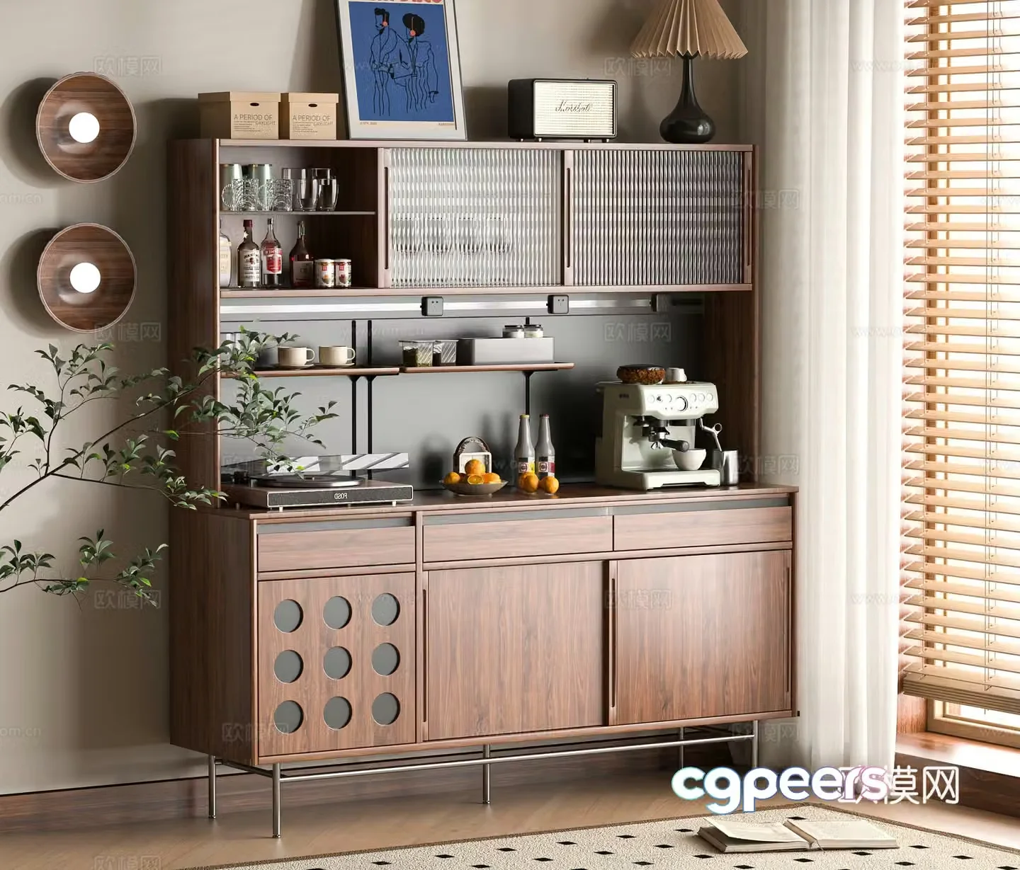 Middle -aged Wind Counter Cabinet 3D Model