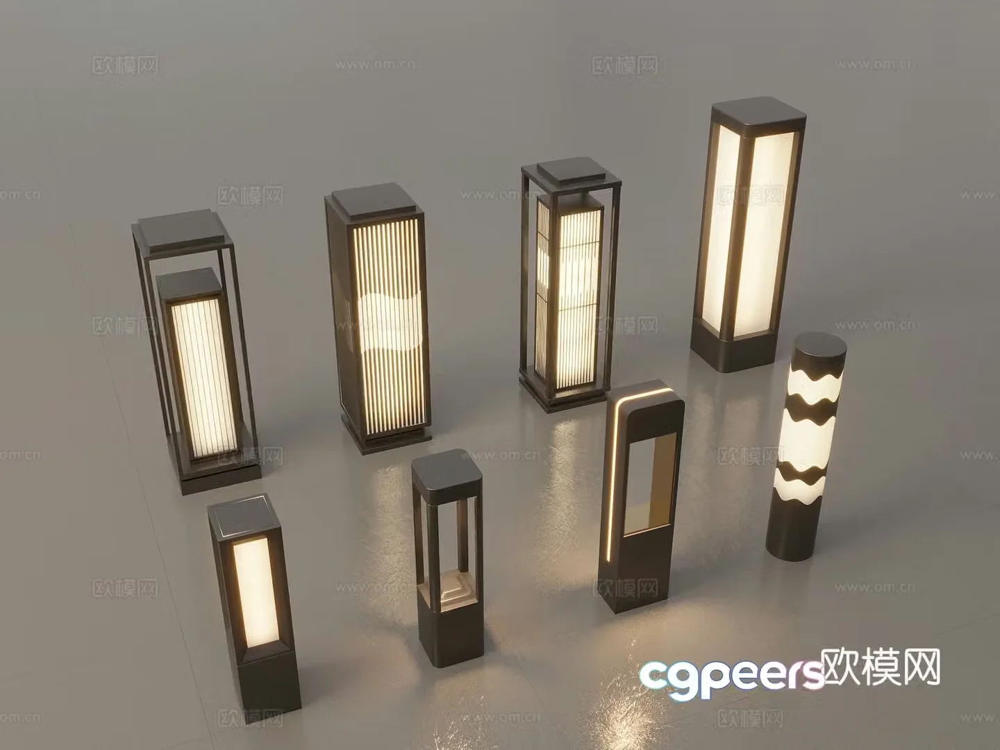 Modern Chinese landscape lights lawn lights garden lights outdoor light combination 3D model