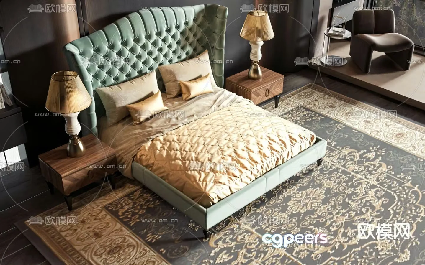 European double bed 3d model