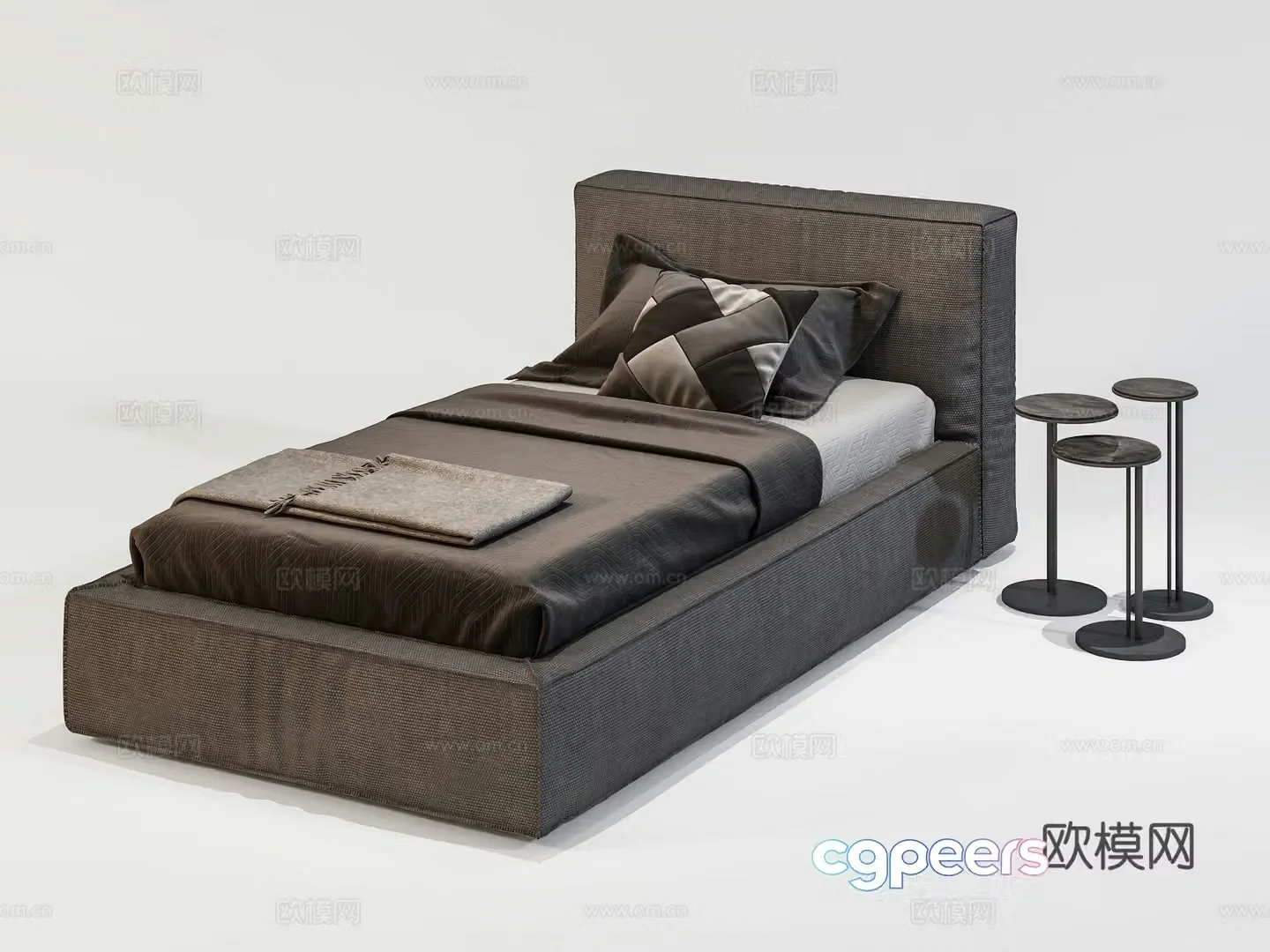 Modern single bed fabric bed bedding 3d model