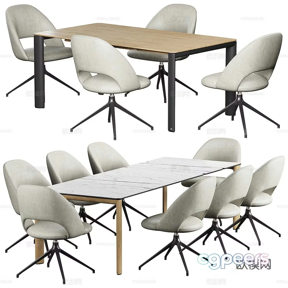 Modern dining table and chairs 3d model