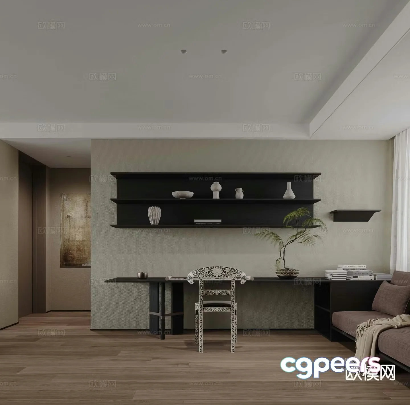 Modern study room 3d model