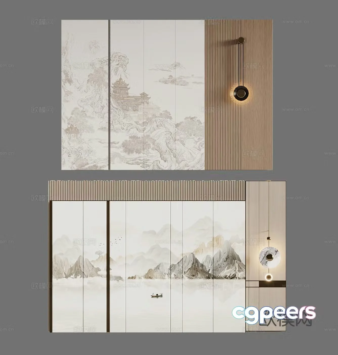 Background wall New Chinese style background wall Bedside background wall 3d model