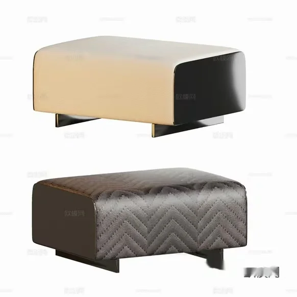 Modern Leather And Fabric Ottoman 3D Model – 18310 – VRAY Render