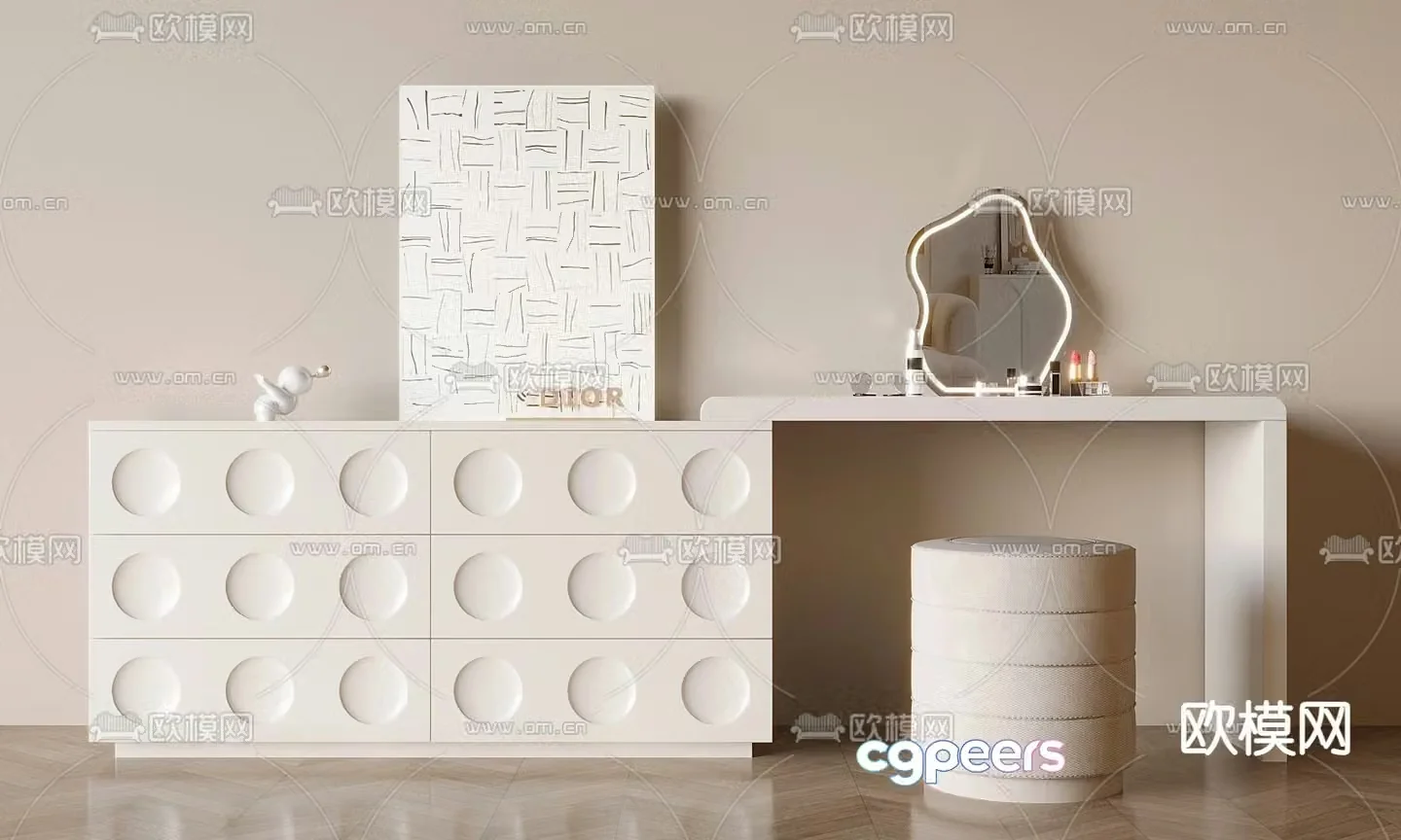 Cream style dresser dresser 3d model