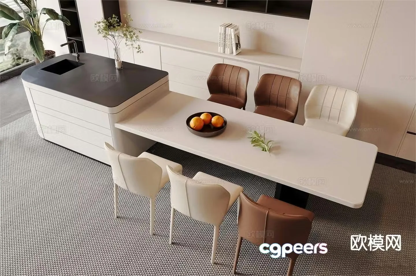 Modern Nakajima Dining Table and Chair 3D Model