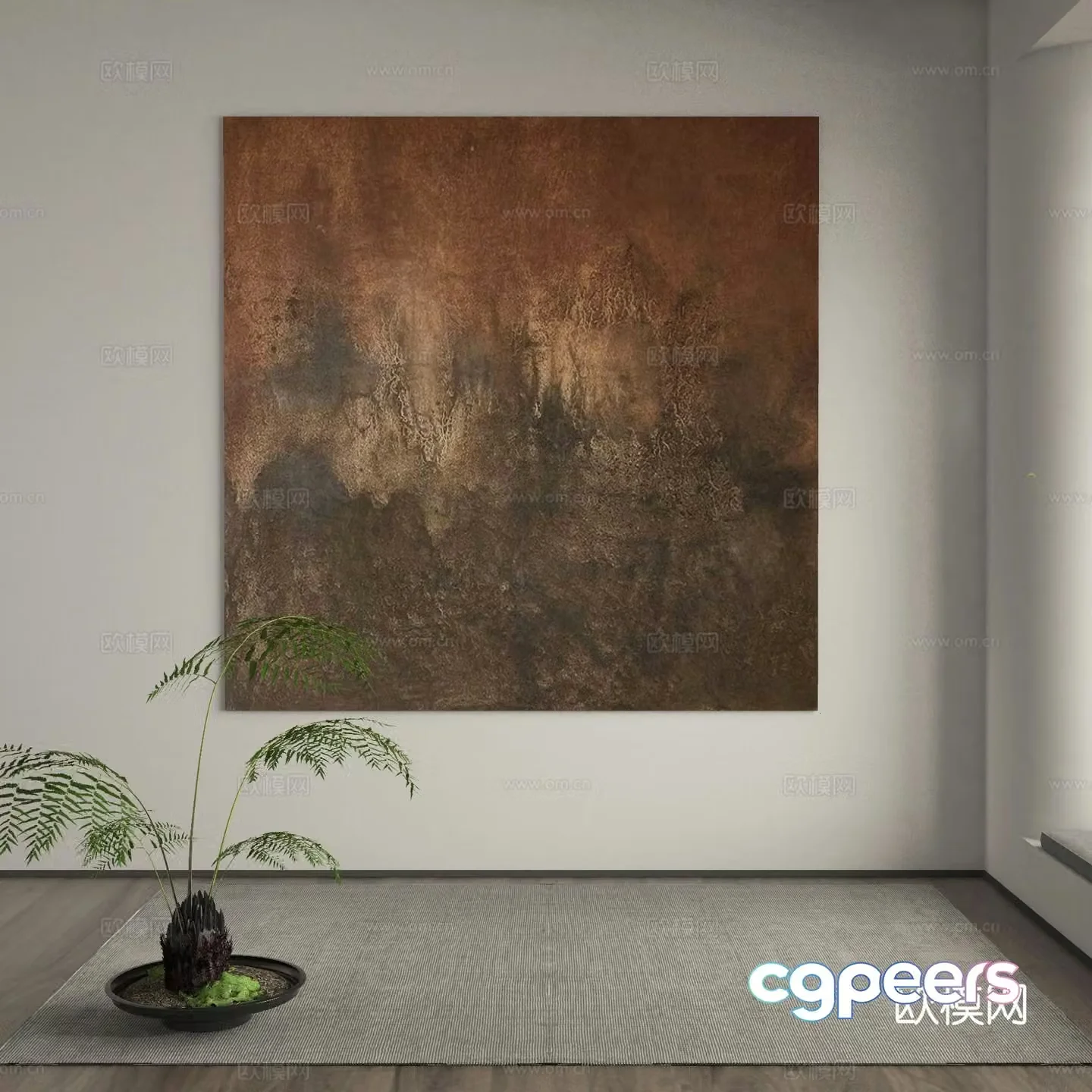 Wabi-sabi decorative painting texture painting retro hanging painting 3D model
