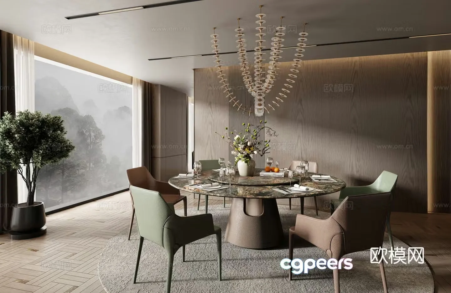 Minotti modern dining table and chair combination 3D model
