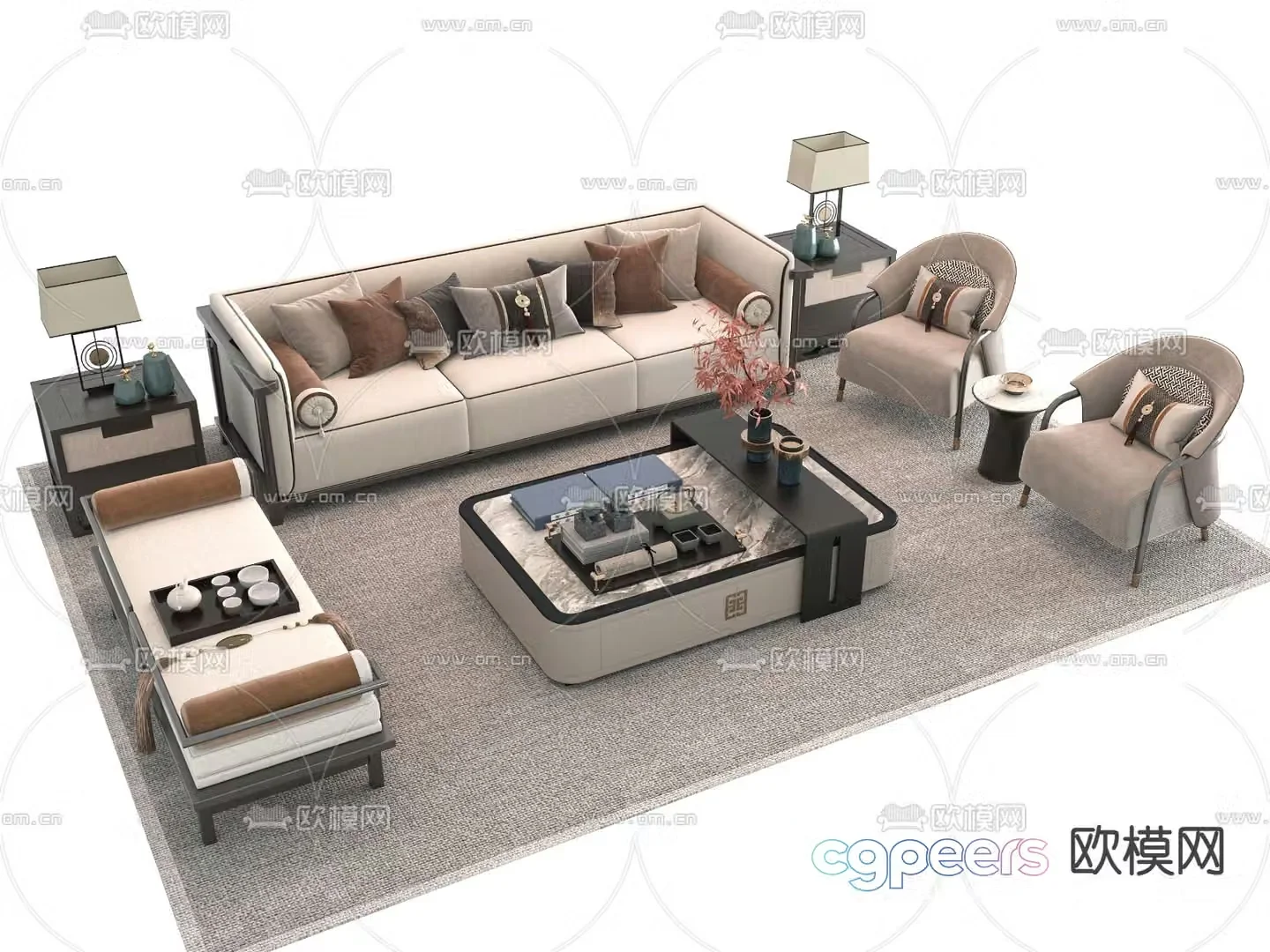 New Chinese style modular sofa 3d model