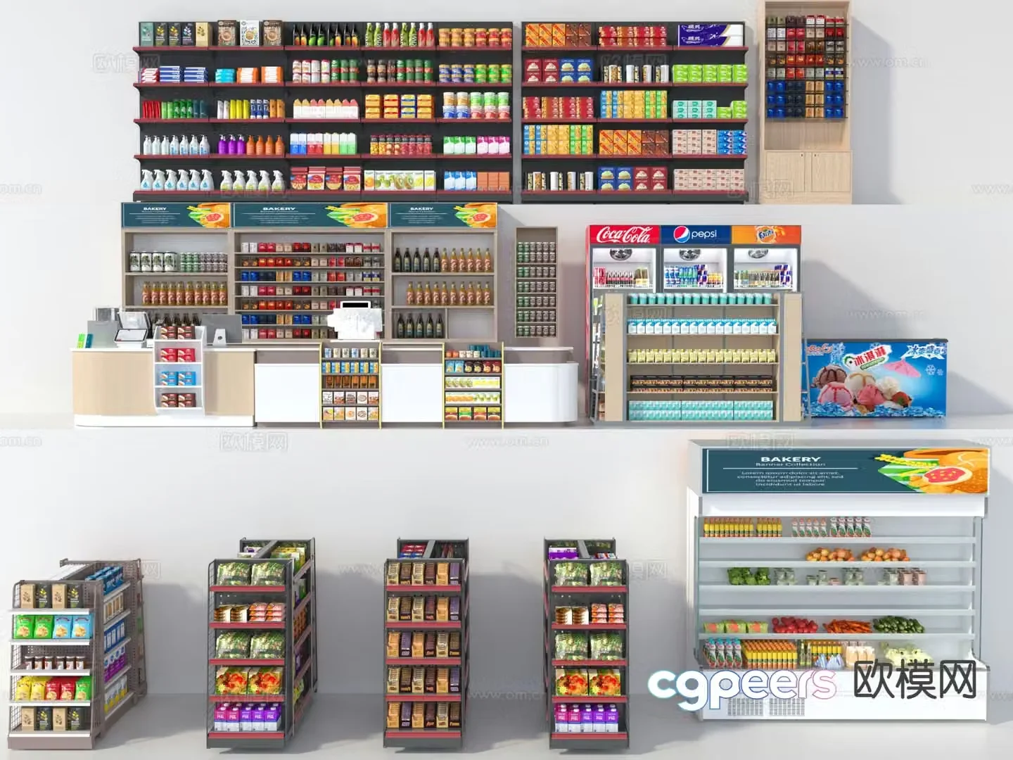 Supermarket shelves snack rack 3d model