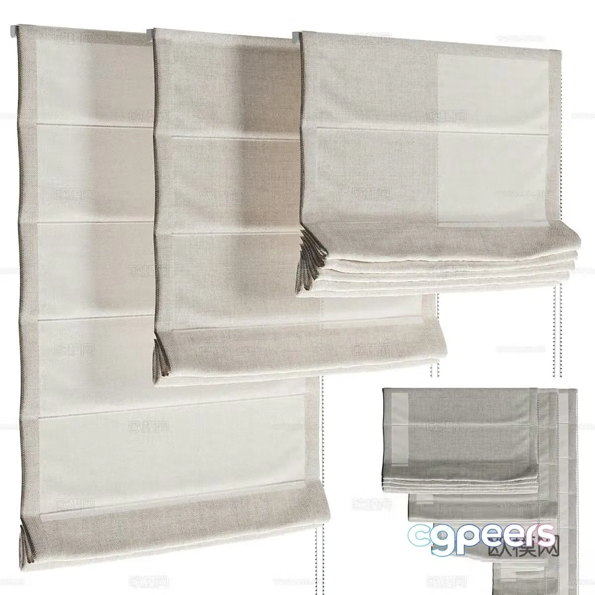 New Chinese Roman curtain cloth curtain folding curtain roller blind 3D model