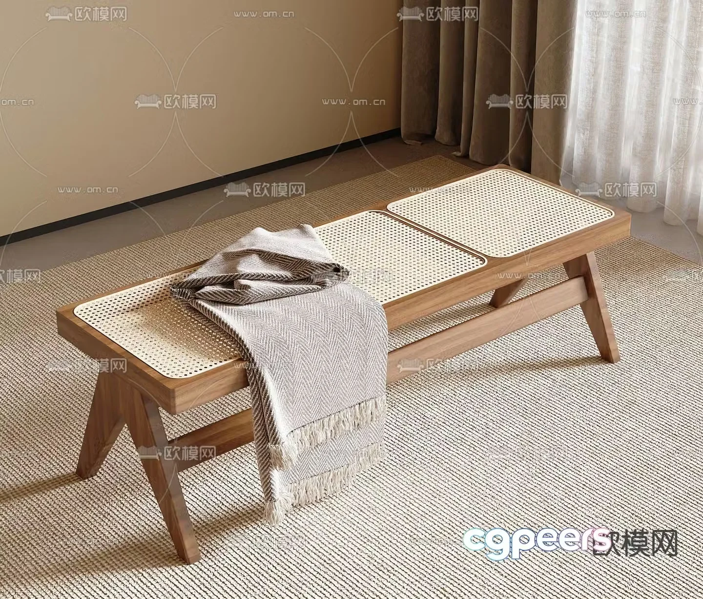 Wabi-sabi style bench bed end stool 3d model