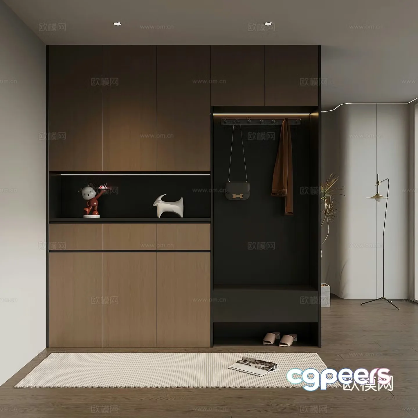Italian minimalist porch cabinet door-entry shoe cabinet porch background 3D model