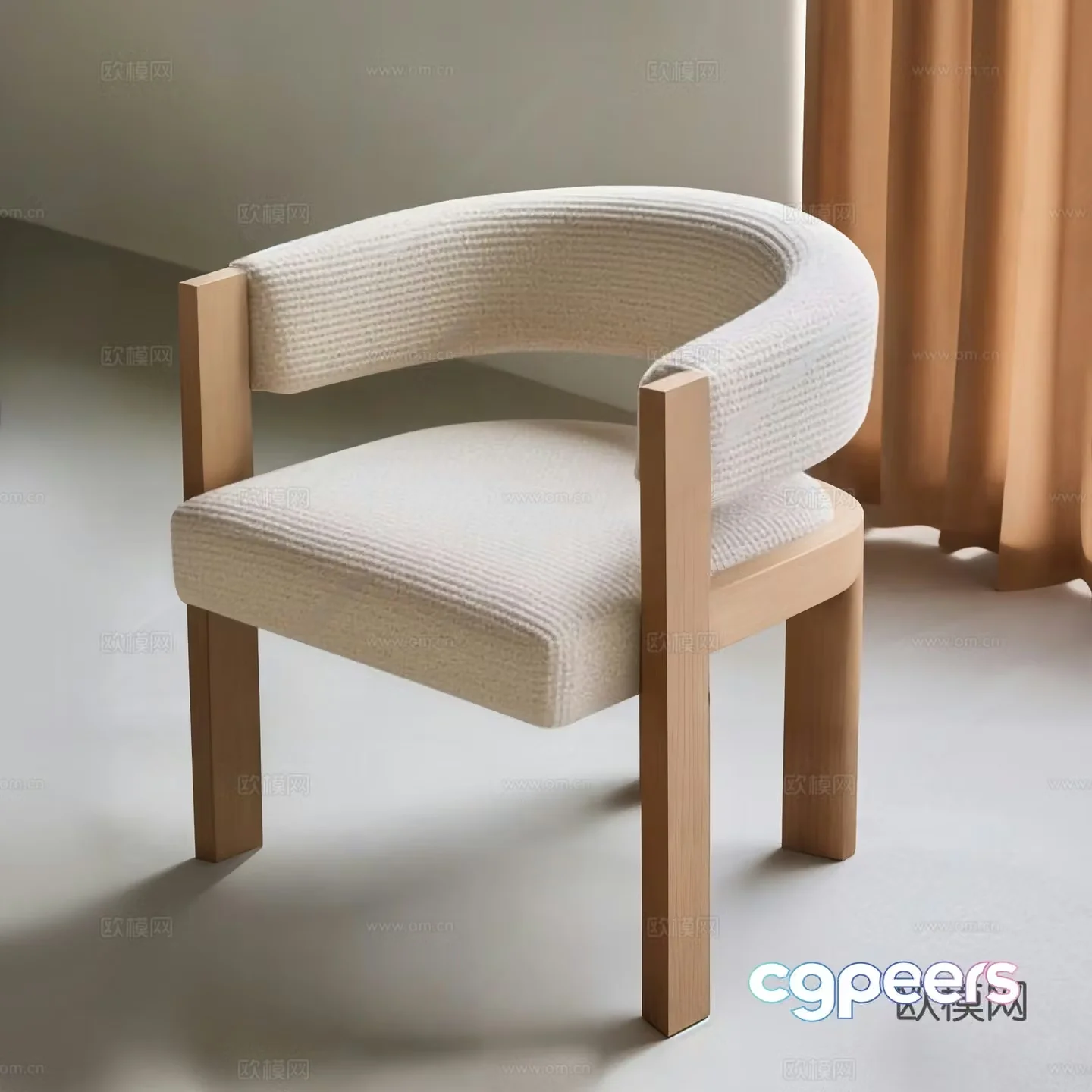 Middle-aged leisure chair Middle-aged leisure chair Wooden chair Ring chair Fabric single chair Armchair Back chair 3D model