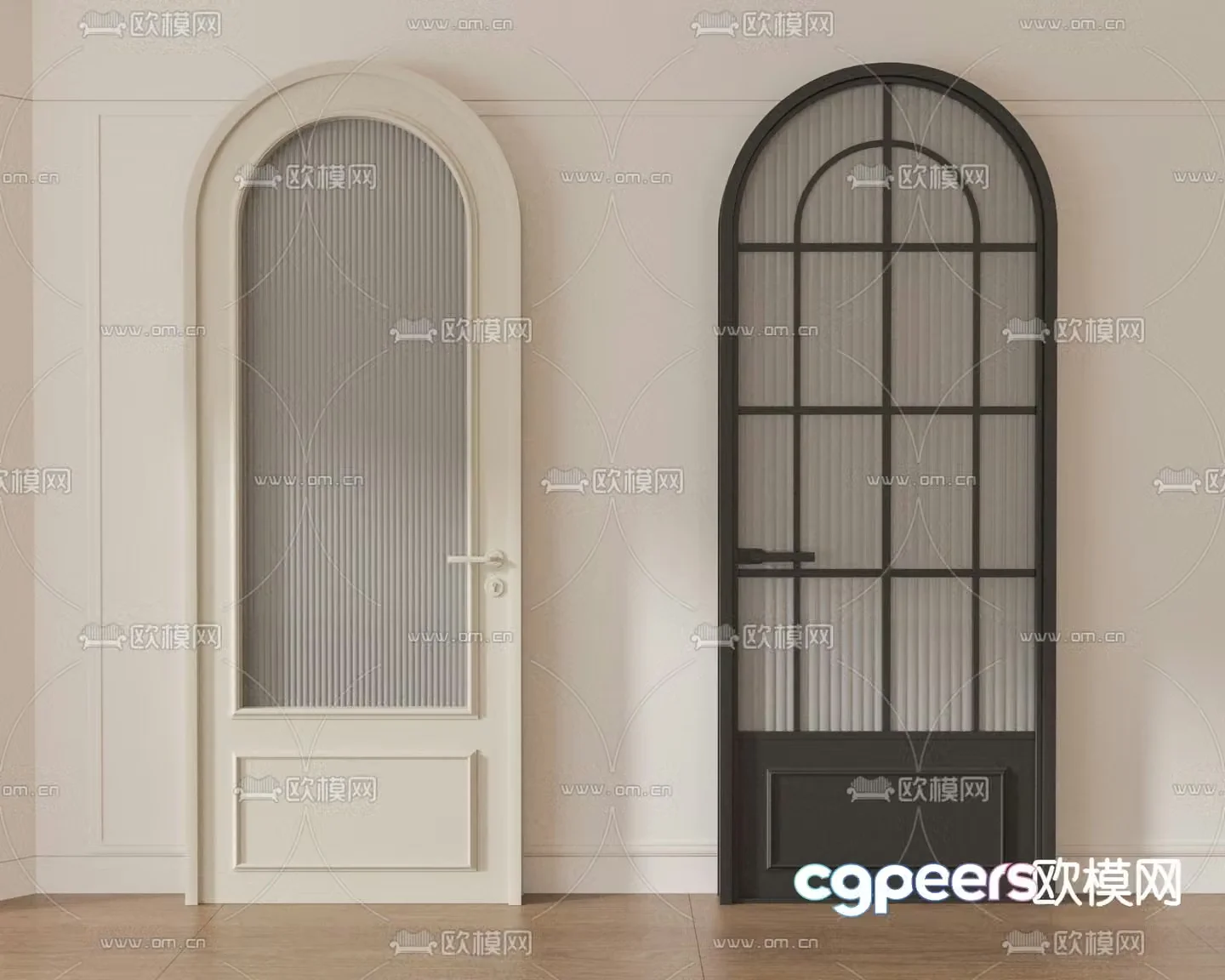 French door kitchen and bathroom door arched door 3d model