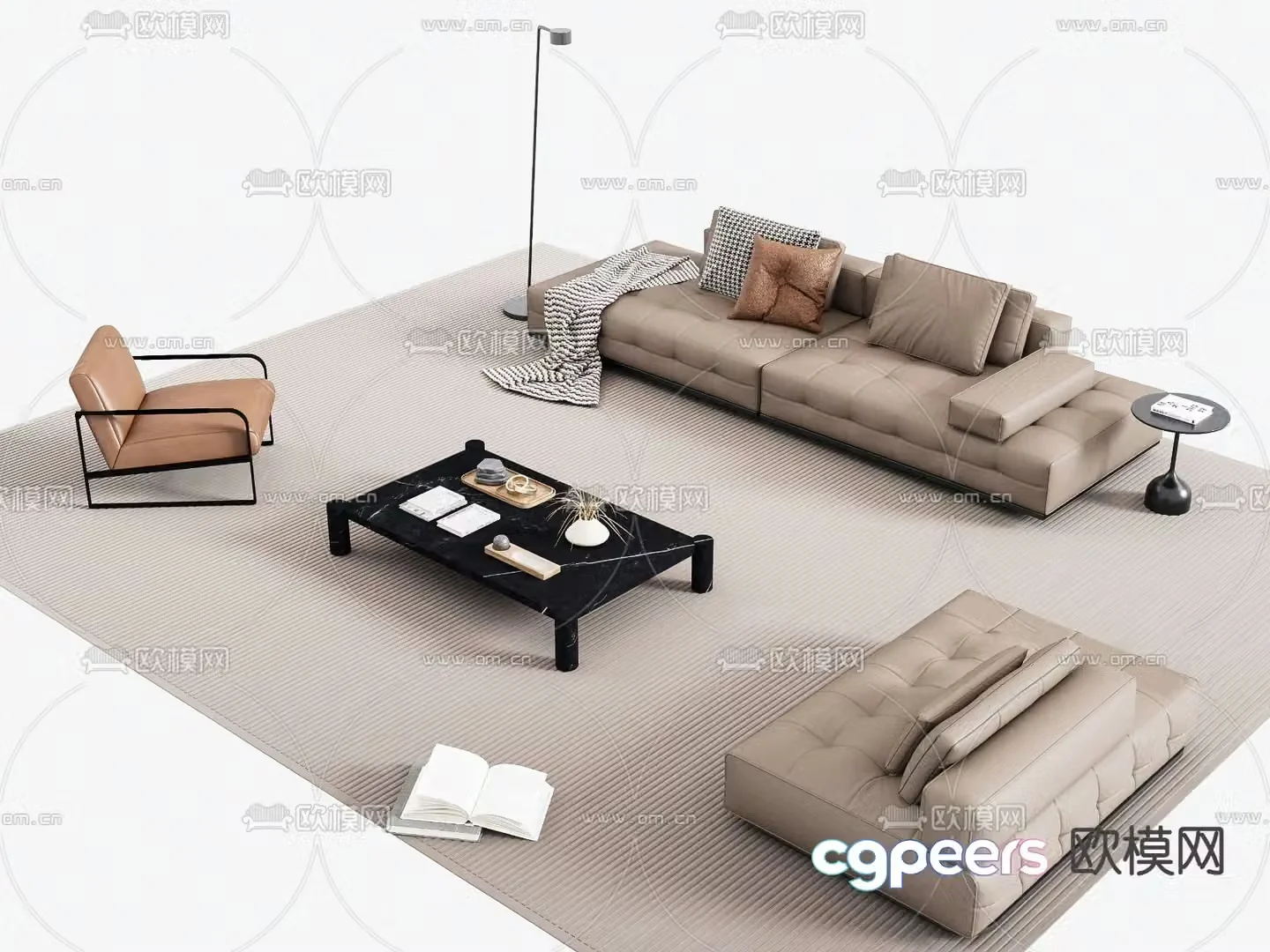 Modern modular sofa leather sofa 3d model