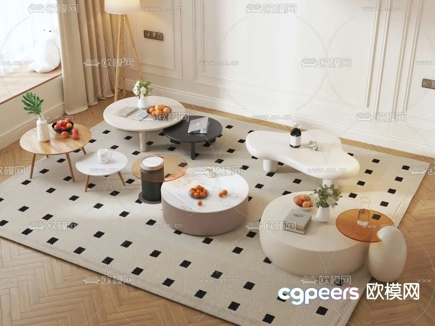 Cream style coffee table mother-in-law coffee table 3d model