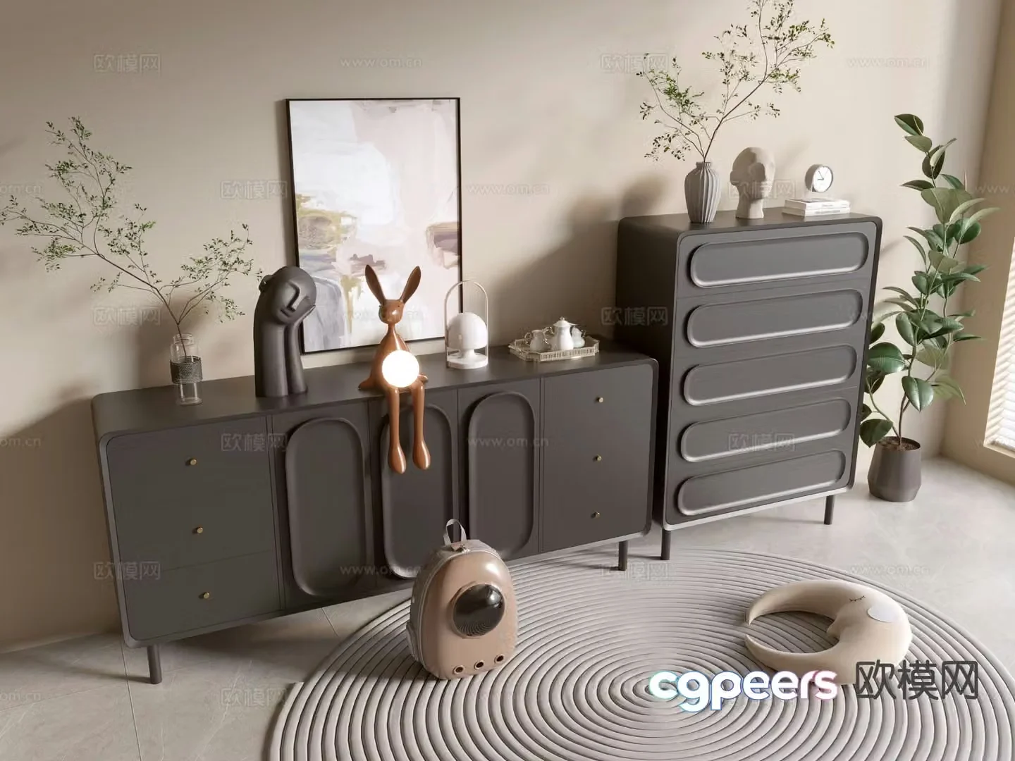 Modern black cabinet entrance cabinet drawer cabinet 3d model