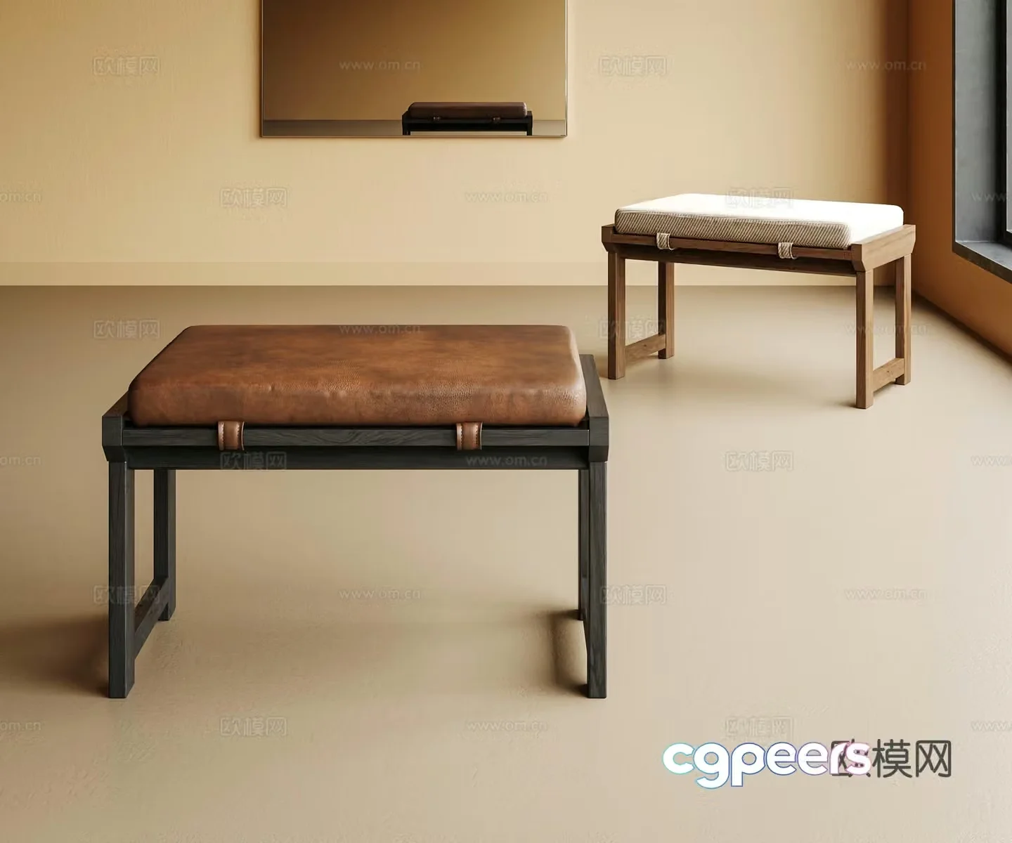 modern stool low stool wooden stool 3d model